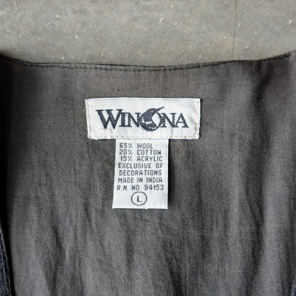 Vintage Winona Knits Navy Red Yellow Floral Embroidered Wool Vest large - Picture 5 of 6